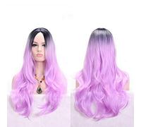 GHK Anime Partie Milieu Racine Foncé Noir Rose Bleu Violet Perruque Ombre Cheveux Synthétiques Longue Ondulée Femme Perruques Cosplay Haute Température Fibre Clair Pourpre