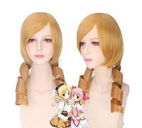 GHK Anime Puella Magi Madoka Magica Tomoe Mami Perruque Cosplay Perruque En Or Blonde Synthétique Cheveux Ondulés Femmes Perruques Pour La Fête Costume 45cm