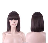 GHK Anime Synthétique 12 pouces Droite Bob Perruques Pour Les Femmes Bleu Noir Blanc Pourpre Gris Court Perruque Cosplay Femelle Haute Température Fibre brun foncé