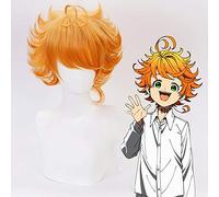 GHK Anime The Neverland Promis 63194 Emma Orange Court Perruque Cosplay Bouclée Yakusoku no Neverland Cheveux Synthétiques Perucas