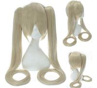 GHK Anime Vocaloid Hatsune Miku Perruque Noir Shooter Rock Senbon Zakura Perruque Cosplay Longue Synthétique Puce Cheveux Ponytails + Casquette De Perruque blonde