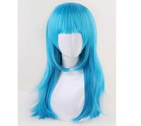 GHK Aotu Monde Ciel Bleu Long Cosplay Perruque Avec Une Frange 60cm 65cm Citron Droite Synthétique Cheveux Halloween Costume Party Perruques Pour Les Femmes bleu