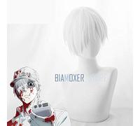 GHK Biamoxer Anime Hataraku Saibou globules blancs U-1146 Cosplay Perruques Cellules Au Travail Courte Perruque Synthétique Blanche + Casquette De Perruque