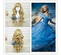 GHK Biamoxer Cendrillon Cosplay Perruque Or Couleur Rôle Jouer Halloween Princesse Cheveux avec Cheveux Net Corps Wave