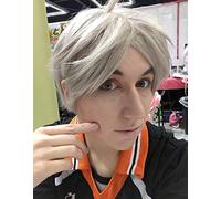 GHK Biamoxer Haikyuu !! Volleyball Koushi Sugawara Cosplay Perruques Perruque Costume Cosplay Gris Beige Résistant À La Chaleur