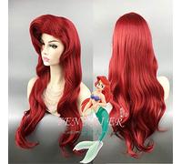 GHK Biamoxer La Petite Sirène Perruque Rouge Onde De Corps Perruque Ondulée Cosplay Princesse Ariel Perruque Jeu De Rôle Costume