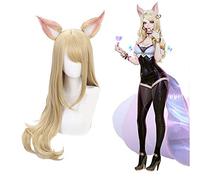 GHK Biamoxer LOL KDA Ahri Akali Kaisa Evelynn Costume Cosplay Perruque Femmes Violet Perruque Brun Résistant À La Chaleur Ahri