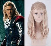 GHK Blonde Marron Mélange Bouclée Longue Beauté Astuce Veuve & # 39s Cheveux Synthétiques De Pointe Les Vengeurs Thor Odinson Purim Carnaval propCosplay Perruques