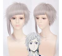 GHK Bungo Chiens errants Nakajima Atsushi Anime Perruque Cosplay Court Gris Argent Moelleux Perruques Synthétiques Avec Des Franges Pour Une Fête Costumée