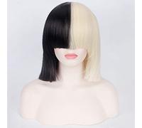 GHK C'est Acteur SIA Anime Cosplay Perruque Cheveux Synthétiques Femmes Droite Halloween Moitié Blonde Noir Court Bob Perruques Avec Une Frange 35cm