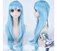 GHK Épée Art En Ligne Asuna Cosplay Perruque Longue Lumière Bleue Droite Tressage Synthétique Cheveux Femmes Perruques Avec Une Frange 30 pouces