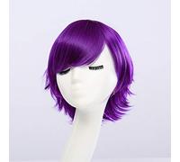 GHK Fahion Pas Cher Synthétique Court Hommes Perruque Blanc Pourpre Bleu Jaune Noir Argent Gris Vert Rouge Anime Cosplay Perruques Pour La Fête 30cm Violet