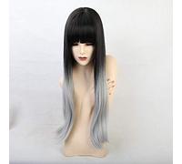 GHK Femme Cosplay Perruques Longues Perruques Ondulées Avec Une Frange Noir Dégradé Blanc Naturel Synthétique Perruques Résistant À La Chaleur Fibre Perruques