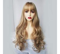 GHK Femmes Brun Blonde Perruques Long Ondulé Natrual Résistant À La Chaleur Synthétique Perruques De Cheveux Synthétiques Avec Bangs Perruque Cosplay Résistant À La Chaleur Afro