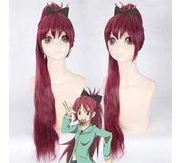 GHK Femmes Longs Raides Cosplay Puella Magi Madoka Magica Sakura Kyouko perruque Perruque Cheveux Synthétiques 80cm Clip Griffe Queue De Cheval Vin Rouge