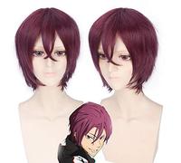 GHK Free Rin Matsuoka Vin Rouge Court Cosplay Perruque Hommes Résistant À La Chaleur Synthétique Droite Droit Anime Perruques De Cheveux 30 cm
