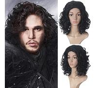 GHK Game of Thrones Jon Neige Homme Perruque Noire Cosplay Adulte Rôle Jouer Fantaisie Halloween Costume Synthétique Court Bouclés Perruques