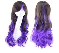 GHK Harajuku Lolita Bleu Rose Ombre Perruques Cheveux Pour Femmes Pas Cher Anime Cosplay Longue Ondulée Perruque Synthétique Avec Des Franges Pour Le Costume Party noir bleu