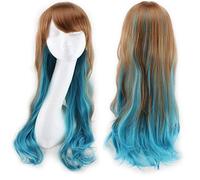 GHK Harajuku Lolita Bleu Rose Perruque de Cheveux Ombre Pour Femmes Pas Cher Anime Cosplay Longue Perruque Synthétique Ondulée Avec Une Frange Pour Le Costume Party brun bleu