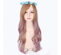 GHK Harajuku Lolita Longue Perruque Ondulée Synthétique Cheveux Anime Cosplay Pourpre Bleu Marron Faits saillants Coloré Perruques De Fête Pour Les Femmes PL-159