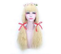 GHK Harajuku Lolita Perruque Longue Ondulée Bang Résistant À La Chaleur Synthétique Anime Cosplay Vert Clair Gris Blonde Perruques Pour Femmes PL-307-2