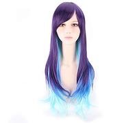 GHK Harajuku Lolita Perruque Longue Ondulée Synthétique Cheveux Anime Cosplay Pourpre Bleu Marron Faits saillants Coloré Perruques De Fête Pour Les Femmes PL-458