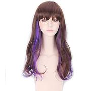 GHK Harajuku Lolita Perruque Longue Ondulée Synthétique Cheveux Anime Cosplay Pourpre Bleu Marron Faits saillants Coloré Perruques De Fête Pour Les Femmes PL-519