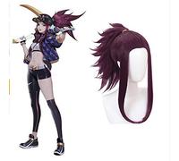 GHK League Of Legends LOL KDA Perruque Akali Cosplay Le Rogue Assassin Costume d'Halloween Résistant À La Chaleur Synthétique Perruques Cheveux Synthétiques + Bonnet De Perruque