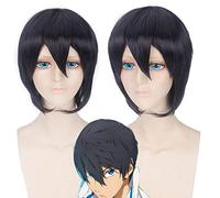GHK Livraison Gratuite Nanase Haruka Droite Noir Bleu Court Cosplay Perruque Hommes Résistant À La Chaleur Synthétique Cheveux Halloween Costume Perruques 35 cm
