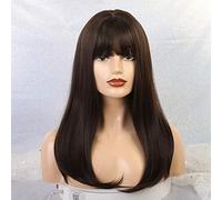 GHK Longue Perruque Synthétique Ondulée Avec Une Frange Pour Les Femmes Afro-Américaine Cosplay Perruques Mixte Blonde Brun Naturel Résistant À La Chaleur Fibre Perruques lc167-5
