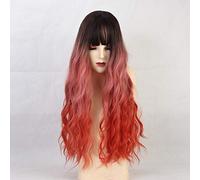 GHK Longue Synthétique Vague Vagues Avec Bangs Naturel Bouclés Brun Foncé Perruques Pour Femmes Cosplay Perruques Résistant À La Chaleur Fibre Perruques lc202-1