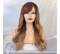 GHK Longues Perruques Synthétiques Ondulées Avec La Frange Latérale Naturel Hairline Brun Dégradé Perruques Or Perruques Résistant À La Chaleur Cosplay Perruques pour Femmes
