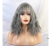 GHK Mince Bangs Perruques Courtes Résistantes Résistant À La Chaleur Synthétiques Perruques Bouclées pour Femmes De Mode Mélange De Cheveux Bleu Cosplay Perruques En Fibre