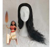 GHK Moana Longue Bouclés Noir Synthétique Cheveux Perucas Cosplay Perruque Halloween Costume Party Play Perruques Pour Femmes Haute Température Fibre