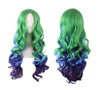GHK Mode Longue Ondulée Vert Bleu Ombre Harajuku Lolita Perruque Cosplay Costume Synthétique Cheveux Partie Milieu Plein Perruques Pour Les Femmes
