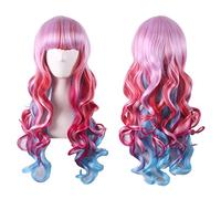 GHK Mode Sexy Coloré Arc-En-Rose Rose Rouge Bleu Ombre Perruque Cosplay Costume Lolita Long Ondulés Synthétique Cheveux Femme Perruques Avec Une Frange +