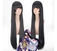 GHK Onmyoji Droite Longue Perruque Noire Cosplay Anime Cheveux Synthétiques Femmes Halloween Costume Couches Perruques Avec Bangs Résistant À La Chaleur