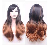 GHK Pas Cher Anime Long Ondulé Brun Brun Ombre Perruque Cosplay Costume Deux Tons Synthétique Perruques De Cheveux Pour Les Femmes