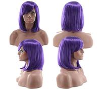 GHK Pas Cher Bob Perruque Avec Une Frange Rouge Rose Bleu Pourpre Cheveux Blonds Synthétique Costume D'Halloween Pour Femmes Courte Cosplay Perruques Pour La Fête violet 2