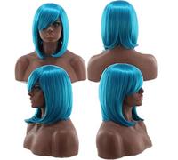 GHK Pas Cher Bob Perruque Avec Une Frange Rouge Rose Bleu Violet Blond Cheveux Synthétiques Costume D'halloween Pour Femmes Court Cosplay Perruques Pour La Fête 2