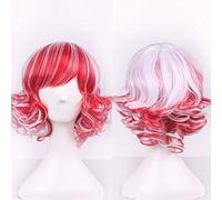 GHK Pas Cher Harajuku Lolita Blanc Rouge Ombre Courte Perruque Frisée Cosplay Costume Synthétique Cheveux Femme Perruques Pour La Fête