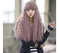 GHK Pas Cher Lumière Pourpre Maïs Bouclés Longue Perruque Lolita Avec Bangs Cheveux Synthétiques Anime Cosplay Femme Perruques Pour La Fête