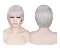 GHK Pas Cher Synthétique Cheveux Court Bob Perruques Avec Une Frange Rouge Bleu Jaune Rose Pourpre Blonde Naturel Anime Perruque Cosplay Anime Costume argent