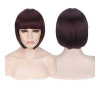 GHK Pas Cher Synthétique Cheveux Court Bob Perruques Avec Une Frange Rouge Bleu Jaune Rose Violet Blonde Naturel Anime Perruque Cosplay Anime Costume Brun foncé