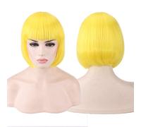 GHK Pas Cher Synthétique Cheveux Court Bob Perruques Avec Une Frange Rouge Bleu Jaune Rose Violet Blonde Naturel Anime Perruque Cosplay Anime Costume Jaune