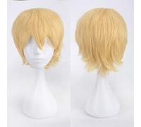 GHK Pas cher Synthétique Cheveux Court Ondulés Hommes Perruque Cosplay Noir Blanc Blond Marron Violet Rose Bleu Rouge Orange Gris Argent Anime perruques blond