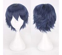GHK Pas Cher Synthétique Cheveux Courts Hommes Ondulés Perruque Cosplay Noir Blanc Blond Marron Violet Rose Bleu Rouge Orange Gris Argent Anime perruques bleu foncé