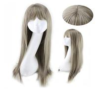 GHK Pas Cher Synthétique Longue Perruque Droite Avec Une Frange Simulée Du Cuir Chevelu Harajuku Lolita Cheveux Bleu Gris Cosplay Perruques Pour Les Femmes gris blonde