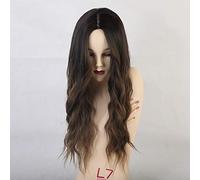 GHK Perruques Longues Bouclées Naturelles Milieu Partie Noire Dégradé Perruques Synthétiques Brun pour Femme Cosplay Perruques Résistant À La Chaleur Fibre Perruques