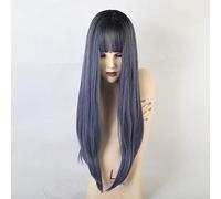 GHK Perruques Synthétiques Avec Des Franges Longues Raides Droites Bleu Pourpre Perruques Naturelles Pour Femme Cosplay Perruques Résistant À La Chaleur Fibre Perruques lc169-3